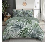JSCWDET Parure De Lit 220×240 Motif De Feuille De Plante Housse De Couette Motif De Feuille De Palmier Verte Microfibre Ensemble De Literie avec Fermeture Éclair Et Taies d'oreiller pour Garçon Fille