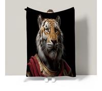 JSCWDET Portrait Réaliste De Tigre Couvertures Douillette, Plaid Couverture Polaire,180×200cm,Thème Animalier Couvertures Duveteux Chaude Douce Canapé Couverture de Jeté Noir