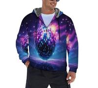 JSCWDET Style Disco Moderne Sweat À Capuche Doublé Pour Homme Avec Fermeture Éclair Intégrale,Boule Disco Éblouissante Veste Polaire Épaisse Pour L'Hiver,Grandes Tailles Disponibles