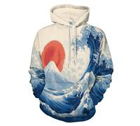 JSCWDET Sweat À Capuche 3D Motif Vagues Océaniques Mont Fuji Impression Hoodie pour Homme Femme,Sweatshirts Unisexe Style Japonais Ukiyo-E Manches Longues Pullover Automne Hiver Tops S-6Xl