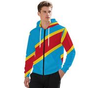 JSCWDET Sweat À Capuche Avec Drapeau Du République Démocratique Du Congo Pour Homme Et Femme - Sweat-Shirt À Fermeture Éclair Avec Imprimé D'Emblème National Ethnique