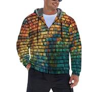 JSCWDET Sweat a Capuche Homme - Texture De Mur De Briques Colorées Veste Polaire Chaude et Épaisse Hoodie Sweatshirt,Jaune Zippé avec Capuche Manches Longues Cordon De Serrage
