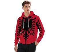 JSCWDET Sweat À Capuche Pour Homme Avec Fermeture Éclair - Pull À Capuche, Coupe Régulière, Sweat À Capuches, Imprimé Drapeau National Du République D'Albanie, Vêtements Patriotiques