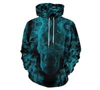 JSCWDET Sweat à Capuche pour Homme imprimé Thème Dark Fantasy 3D avec Poche, Squelettes Terrifiants Éléments Fumée Ample Manches Longues Pull à Capuche Confortable pour l'automne et l'hiver