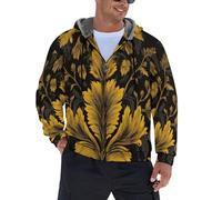 JSCWDET Sweat à capuche pour homme,Style Rococo Veste Polaire Chaude et Épaisse Hoodie Sweatshirt,Motifs Floraux Et Végétaux Hiver Pull a Capuche Zippé,Jaune,S-5XL