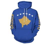 JSCWDET Sweats à Capuche Drapeau du Kosovopour Hommes et Femmes,Bleu Ample Hoodie Unisexe 3D Automne Hiver Manches Longues Sport Tops Pullover Sweat-Shirts