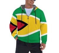 JSCWDET Sweats Zippés À Capuche Homme Guyane Drapeau National Veste Polaire Chaude et Épaisse Hoodie Sweatshirt,Hiver Pull a Capuche Zippé Avec Poches,S-5XL