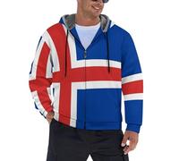 JSCWDET Sweats Zippés À Capuche Homme Islande Drapeau National Veste Polaire Chaude et Épaisse Hoodie Sweatshirt,Hiver Pull a Capuche Zippé Avec Poches,S-5XL