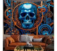 JSCWDET Tapisserie Crâne Bleu, 150 X 150 Cm Tenture De Lit Style Steampunk, Tapis Mural Décoratif,Tenture Murale Bleu Foncé,Pour Chambre À Coucher Salon Décoration Murale