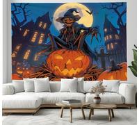 JSCWDET Tapisserie Murale Épouvantail Citrouille - Illustration De Bande Dessinée D'Horreur Murale Décorative Durable -Bleu Affiche Esthétique Pour Dortoir Salon Chambre À Coucher - 100 x 75 cm