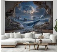 JSCWDET Tapisserie Murale Pour Chambre à Coucher Illusions D'Optique 3D Tapisserie Trou Mural Réaliste Avec Motif Baleine Grande Tapisseries Salon Esthétique Art Déco 100 x 75 cm