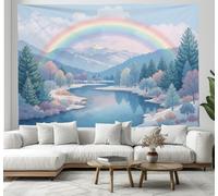 JSCWDET Tapisserie Murale Pour Chambre À Coucher Illustration Livre Pour Enfants Tapisserie Scène Arc-En-Ciel Dans La Forêt Grande Tapisseries Salon Esthétique Art Déco 100 X 75 cm
