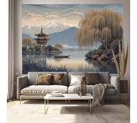 JSCWDET Tapisserie Murale Pour Chambre à Coucher Style De Peinture De Paysage Tapisserie Pagode Motif De Saule Pleureur Grande Tapisseries Salon Esthétique Art Déco 230 x 180 cm