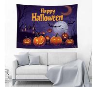 JSCWDET Tapisserie Murale Terreur, Tissu Imprimé Chauves-Souris Illustration De Champ De Citrouilles 150L x 150l cm pour Décoration Salon ou Chambre,Violet foncé