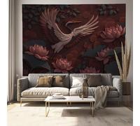 JSCWDET Tapisserie Sculpture Sur Bois Traditionnelle,Étang Lotus Motif Grue,Décoration Murale pour la Décoration de la Fête de la Photographie 230 x 180 cm Rouge clair