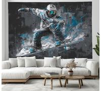 JSCWDET Tapisserie Tenture Murale Illustration De Sport Moderne Tapisserie Murales Motif Skieur Décoration Murale en Tissu pour la Chambre à Coucher Le Salon Le dortoir, Bleu-Gris, 150 x 130 cm