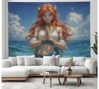 JSCWDET Tapisserie Thème Mythologique,Portrait D'Une Femme Rousse,Décoration Murale Pour La Décoration De La Fête De La Photographie 230 X 150 cm Bleu