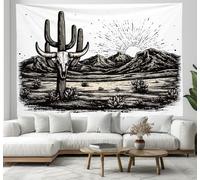 JSCWDET Tenture Murale Cactus Paysage Désertique Scène Du Far West 150 x 150 cm Réutilisable Tissu Mural Wall Art Tapestry Décoration Poster Pour Chambre Salon Fête Dortoir,Blanc