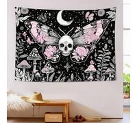 JSCWDET Tenture Murale Crâne Papillon Empreintes Champignons Tapisserie Murale Symboles Mystiques Célestes 200L X 150L Cm Réutilisable Tissu Mural Wall Art Tapestry Décoration Poster