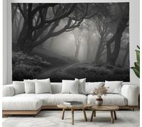 JSCWDET Tenture Murale Forêt Brumeuse Style Sombre Et Étrange 150 x 150 cm Réutilisable Tissu Mural Wall Art Tapestry Décoration Poster Pour Chambre Salon Fête Dortoir,Gris