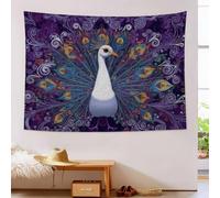 JSCWDET Tenture Murale Motif Paon Blanc Style De Peinture Abstraite 150 x 100 cm Réutilisable Tissu Mural Wall Art Tapestry Décoration Poster Pour Chambre Salon Fête Dortoir,Violet Foncé