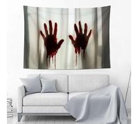 JSCWDET Tenture Murale Ombre De La Main Rouge Tapisserie Murale Scène D'Horreur Étrange 230L X 150L Cm Réutilisable Tissu Mural Wall Art Tapestry Décoration Poster Pour Chambre Salon Fête Dortoir