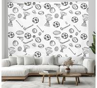 JSCWDET Tenture Murale Trophées Rugby Éléments De Football Doodle Sports Icons 230 X 150 Cm Réutilisable Tissu Mural Wall Art Tapestry Décoration Poster Pour Chambre Salon Fête Dortoir,Blanc