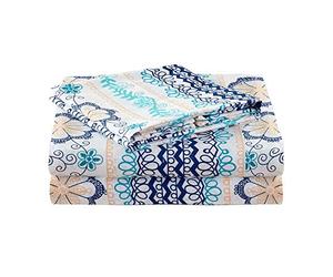 JSD KOMFOR Parure de lit 4 pièces en Microfibre brossée Double Ultra Douce avec Poche Profonde - Motif Floral - pour très Grand lit