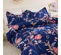 JSD Parure de lit 3 pièces avec Housse de Couette en Microfibre Douce imprimée avec Fermeture éclair et Attaches de Coin pour très Grand lit, Bleu Marine
