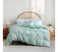JSD Parure de lit 3 pièces en Microfibre à imprimé Floral Vert avec Attaches de Coin et Fermeture éclair pour Grand lit