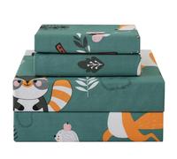 JSD Parure de lit 3 pièces en Microfibre imprimée Mignonne pour Enfants avec Poche Profonde pour Filles - Motif forêt d'animaux Verts