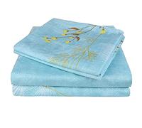 JSD Parure de lit 4 pièces à imprimé Floral Pissenlit pour Grand lit, draps en Microfibre botanique Douce à Poche Profonde