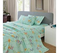 JSD Parure de lit 4 pièces à imprimé Floral Vert pour Grand lit, en Microfibre brossée Douce avec Poche Profonde