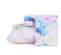 JSD Parure de lit 4 pièces en Microfibre à imprimé Floral avec Poche Profonde - Motif Hortensia Violet - Grand lit