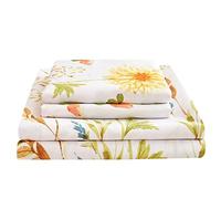 JSD Parure de lit 4 pièces en Microfibre Douce à Motif Floral Jaune pour Grand lit, draps et taies d'oreiller à Poche Profonde