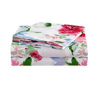 JSD Parure de lit 4 pièces en Microfibre Douce imprimée à Motif Floral Aquarelle avec Poche très Profonde pour Grand lit, Rose