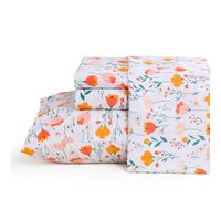 JSD Parure de lit 4 pièces en Microfibre imprimée de Printemps avec Poche Profonde - Motif Tulipe Florale - Lit Double