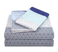 JSD Parure de lit 4 pièces en Microfibre imprimée Douce avec Poche très Profonde pour Grand lit, Rayures Bleues