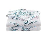 JSD White Blue Floral Printed Sheet Set Queen Size, 4 Piece Botanical Microfiber Sheets Extra Deep Pocket