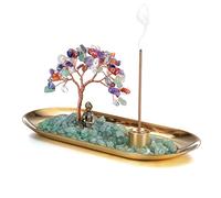 JSDDE Arbre de Vie Bouddha Zen Pierre Décoration Porte-encens Bouddha Cristaux Ornements de Maison Jardin Cadeau Fête des Mères