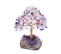JSDDE Arbre de Vie en 3 Types de Pierres Base Améthyste Brute Décoration | Zen Bonsai Arbre de Cristal en Base Geode Améthyste Naturelle Bibelots Porte-Bonheur Bureau Spirituel Cadeau Lithotherapie