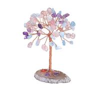 JSDDE Arbre de Vie en Pierres Naturelles pour Décoration Intérieurs Mini Arbre de Cristal Porte Bonheur Base Tranches d'Agate Bonsai Artificiel Fait Main Ornement (Améthyste+Quartz Rose+Aigue-Marine)