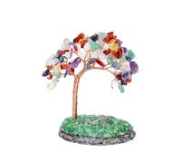 JSDDE Arbre de Vie Ornement en Pierres Naturelles Décoratif Feng Shui Arbre de Cristal Chakra Pierres et Cristaux Base Tranches d'Agate Gemmes Aventurine Guèrison Reiki Décoration 12-14cm (7 Chakra)