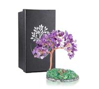 JSDDE Arbre de Vie Ornement en Pierres Naturelles Décoratif Feng Shui Arbre de Cristal Chakra Pierres et Cristaux Base Tranches d'Agate Gemmes Aventurine Guèrison Reiki Décoration 12-14cm (Améthyste)