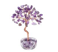 JSDDE Bibelot Arbre de Vie en Pierres Améthyste Décoration avec Bol Verre | Feng Shui Mini Bonsai Arbre de Cristal Décoration Intérieurs Vase Bol en Verre Facettes Ornement Bureau Cadeau Femmes