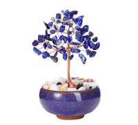 JSDDE Bonsai Arbre de Vie en Pierres Naturelles Décoration Intérieure Feng Shui Arbre de Cristal Porte Chance avec Bol Céramique Pierres et Cristaux Reiki Guérison Porte-Bonheur 12-13cm (Lapis Lazuli)
