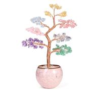 JSDDE Bonsaï Arbre de Vie en Pierres Naturelles Vase en Céramique Rose Arbre de Cristal Porte Bonheur Feng Shui Pierres et Cristaux Précieuses Reiki Décoration Maison Intérieurs Spirituel (7 Chakra)