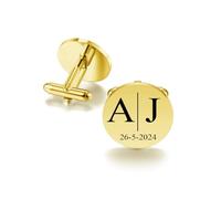 JSDDE Boutons de Manchette Personnalisés Prénom Initiales en Acier Inoxydable Buoton Manchette Chemise pour Homme Personnalisable Gravure 8 Modèles pour Mariage Fête du Pape Commercial (Or)