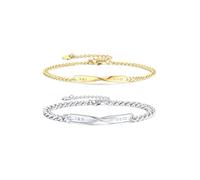 JSDDE Bracelet Couple Amoureux Personnalisé Prénoms Initiales en Acier Inoxydable Bracelet Plaque Gravure Texte à Chaîne Regolabile Personnalisable Connecté Distance Fiancés (Or Argent Barre Torsadée)