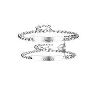 JSDDE Bracelet Couple Amoureux Personnalisé Prénoms Initiales en Acier Inoxydable Bracelet Plaque Gravure Texte à Chaîne Regolabile Personnalisable Connecté Distance Fiancés (Argent Coeur Magnetique)